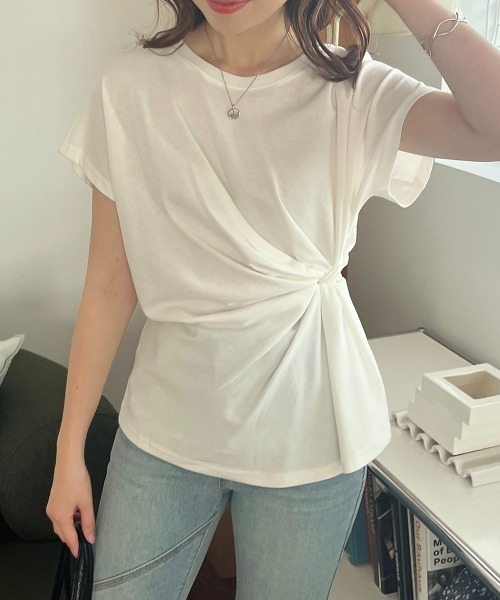 tシャツ ツイストドレープTシャツ レディース セール】ツイストドレープデザイン半袖Tシャツ（Tシャツ