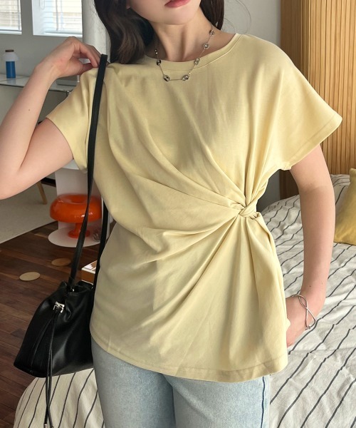 tシャツ ツイストドレープTシャツ レディース セール】ツイストドレープデザイン半袖Tシャツ（Tシャツ