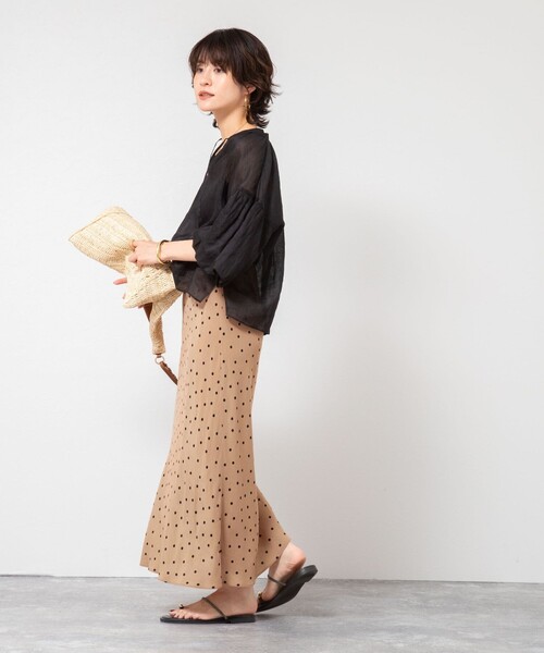 NOLLEY’S（ノーリーズ）の「ウォッシャブルドットプリントナロースカート（スカート・レディース・ブルー系その他7/ブラウン系その他・38/36）」の18枚目の写真