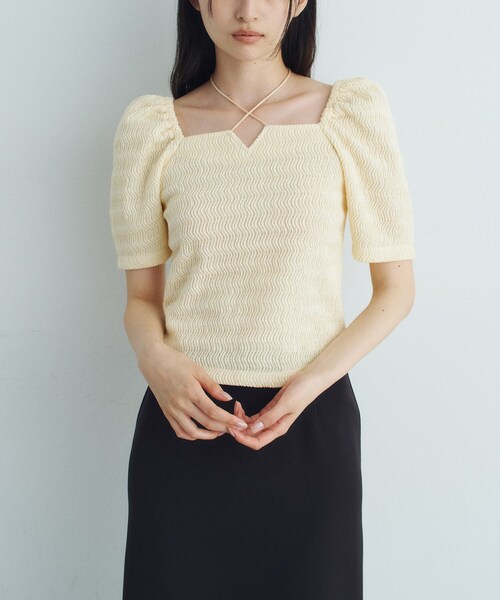 CODE A（コードエー）の「gather puff jersey tops（Tシャツ/カットソー・レディース・ホワイト/ライトイエロー系/ネイビー/ライトブルー・00）」の8枚目の写真