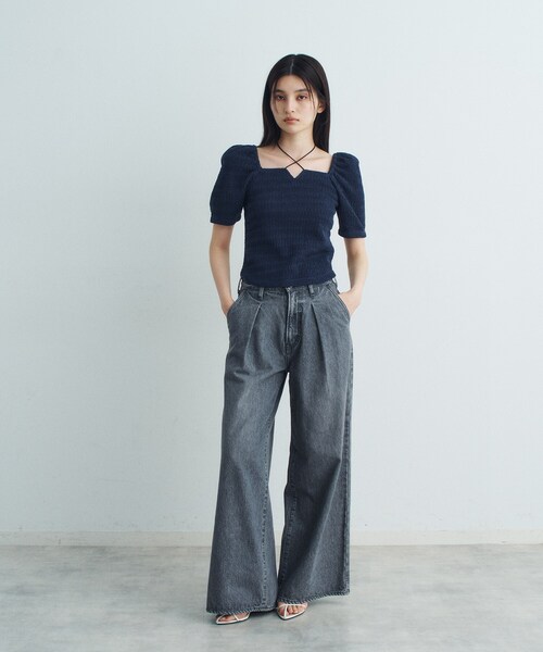 CODE A（コードエー）の「gather puff jersey tops（Tシャツ/カットソー・レディース・ホワイト/ライトイエロー系/ネイビー/ライトブルー・00）」の15枚目の写真