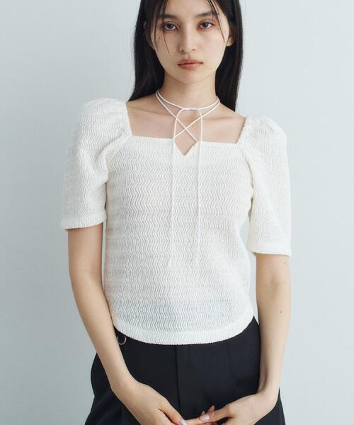 CODE A（コードエー）の「gather puff jersey tops（Tシャツ/カットソー・レディース・ホワイト/ライトイエロー系/ネイビー/ライトブルー・00）」の20枚目の写真