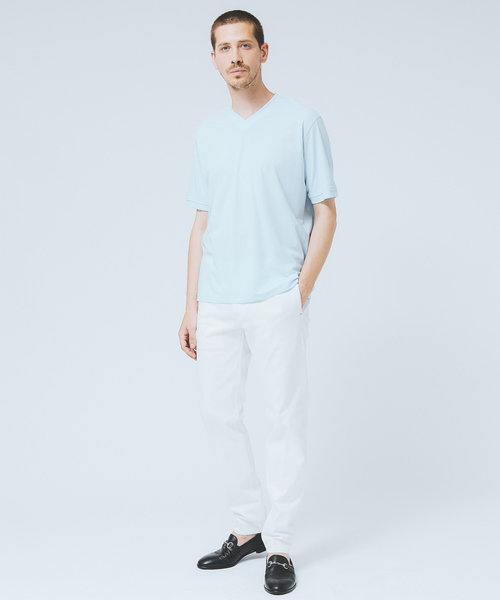 DESIGNWORKS(デザインワークス)の「【ハイツイスト】天竺 カットオフ VネックTシャツ / 接触冷感 / 吸水速乾(Tシャツ/カットソー・メンズ・サックスブルー/ピンク/モカ・46/48/50)」の4枚目の写真