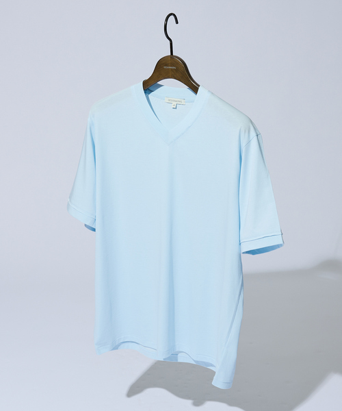 DESIGNWORKS(デザインワークス)の「【ハイツイスト】天竺 カットオフ VネックTシャツ / 接触冷感 / 吸水速乾(Tシャツ/カットソー・メンズ・サックスブルー/ピンク/モカ・46/48/50)」の5枚目の写真