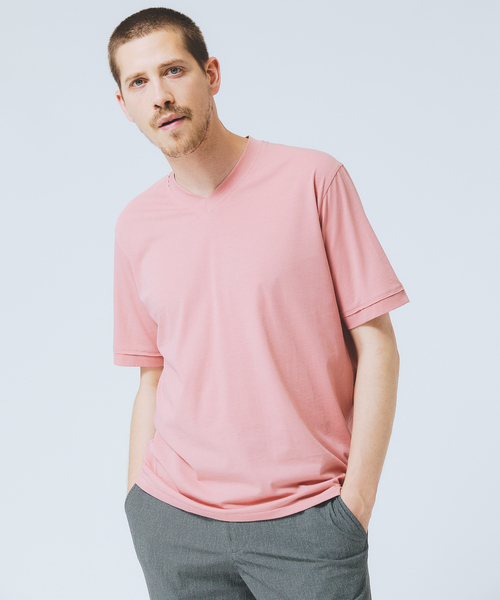 DESIGNWORKS(デザインワークス)の「【ハイツイスト】天竺 カットオフ VネックTシャツ / 接触冷感 / 吸水速乾(Tシャツ/カットソー・メンズ・サックスブルー/ピンク/モカ・46/48/50)」の14枚目の写真
