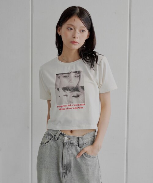 Chico（チコ）の「フォトチビT（Tシャツ/カットソー・レディース・ベージュ/ピンク/ホワイト/ブラック・FREE）」の5枚目の写真