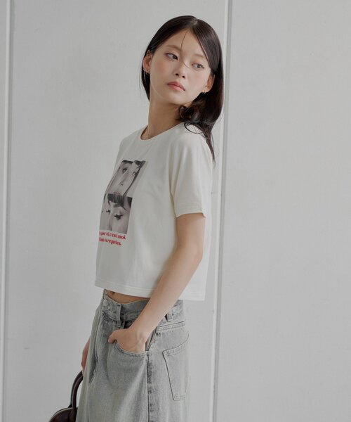 Chico（チコ）の「フォトチビT（Tシャツ/カットソー・レディース・ベージュ/ピンク/ホワイト/ブラック・FREE）」の7枚目の写真