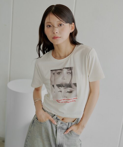 Chico（チコ）の「フォトチビT（Tシャツ/カットソー・レディース・ベージュ/ピンク/ホワイト/ブラック・FREE）」の11枚目の写真