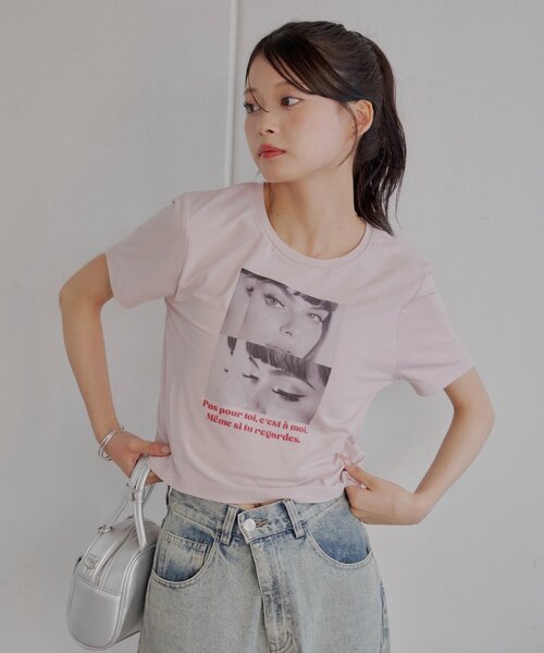 Chico（チコ）の「フォトチビT（Tシャツ/カットソー・レディース・ベージュ/ピンク/ホワイト/ブラック・FREE）」の12枚目の写真