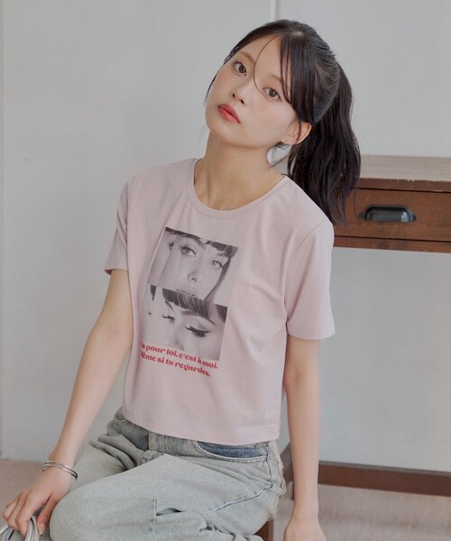 Chico（チコ）の「フォトチビT（Tシャツ/カットソー・レディース・ベージュ/ピンク/ホワイト/ブラック・FREE）」の16枚目の写真