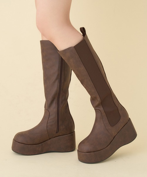 nice claup サイドゴアボリュームソールロングブーツ セール】【マイナス3キロ見え】サイドゴアボリュームソールロング