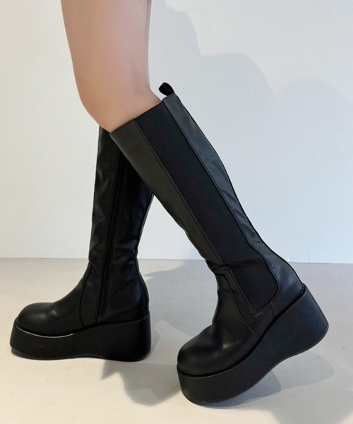 マイナス3キロ見え】サイドゴアボリュームソールロングブーツ（ブーツ