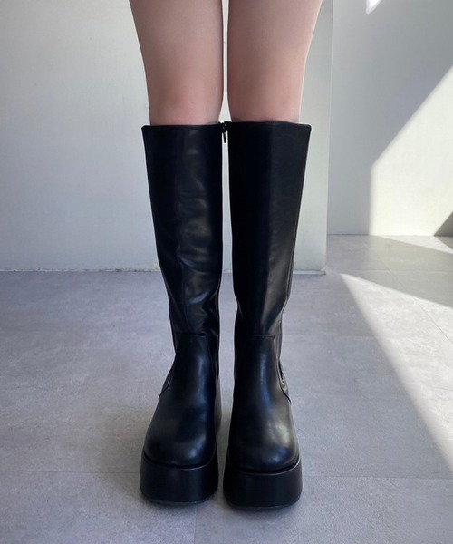 セール】【マイナス3キロ見え】サイドゴアボリュームソールロング