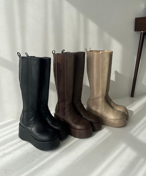 セール】【マイナス3キロ見え】サイドゴアボリュームソールロング