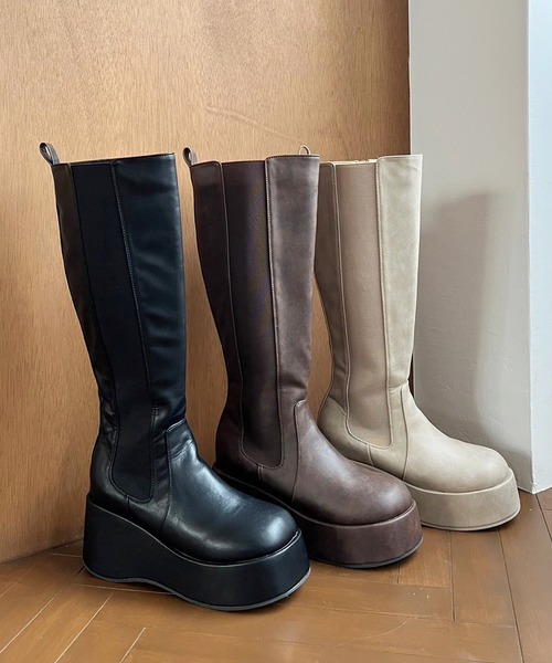 one after another NICE CLAUP(ワンアフターアナザーナイスクラップ)の「【マイナス3キロ見え】サイドゴアボリュームソールロングブーツ(ブーツ・レディース・ブラック/グレイッシュベージュ/ダークブラウン・S/M/L)」の19枚目の写真