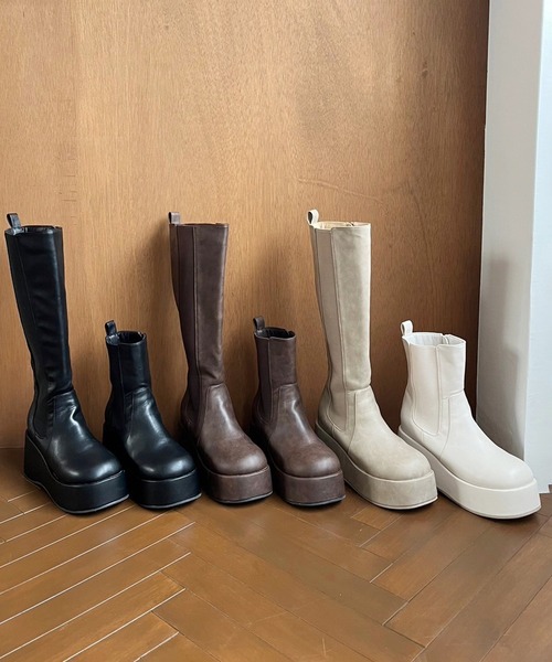 セール】【マイナス3キロ見え】サイドゴアボリュームソールロング