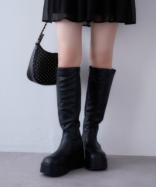 セール】【マイナス3キロ見え】サイドゴアボリュームソールロング