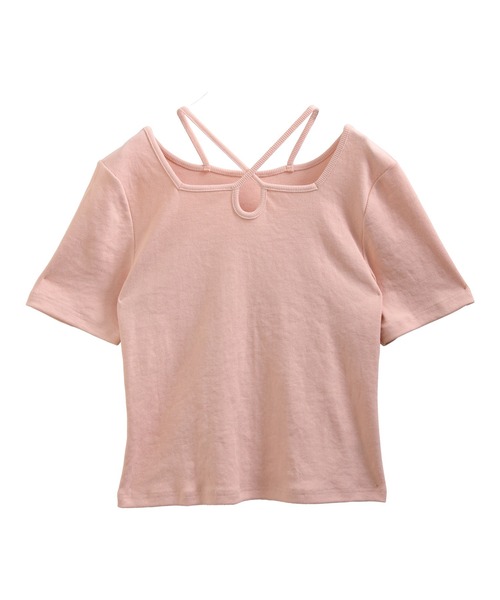 SUNFLOWER EIGHT（サンフラワーエイト）の「クロスデザインカットソー（Tシャツ/カットソー・レディース・ホワイト/ピンク/ブラック/カーキ・S/M/L）」の7枚目の写真