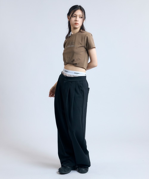 aclent アクレント ラインストーンリブミニT Tシャツ 半袖 カットソー セール】ロゴラインストーンミニT（Tシャツ/カットソー