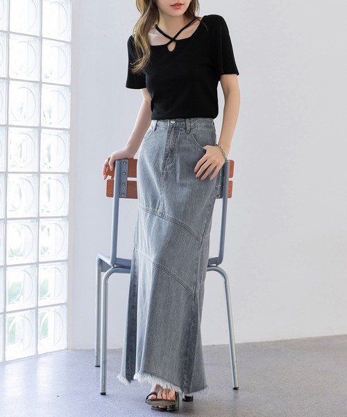 GRANCY 24SS フリンジデニムスカート　グレー　Mサイズ GRANCY 24SS フリンジデザインデニムスカート グレー Mサイズ