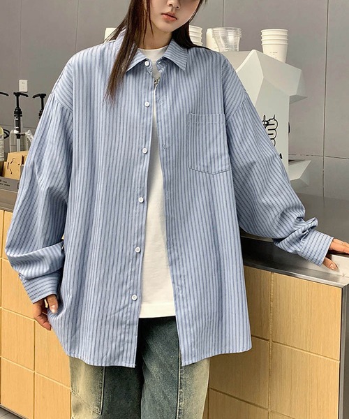 TOBEE(トゥビー)の「【TOBEE】ルーズフィット ピンストライプ レギュラーシャツ(シャツ/ブラウス・メンズ・ブルー・MEDIUM/LARGE/X-LARGE/SMALL)」の8枚目の写真