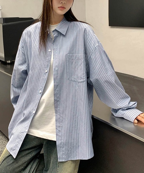 TOBEE(トゥビー)の「【TOBEE】ルーズフィット ピンストライプ レギュラーシャツ(シャツ/ブラウス・メンズ・ブルー・MEDIUM/LARGE/X-LARGE/SMALL)」の10枚目の写真