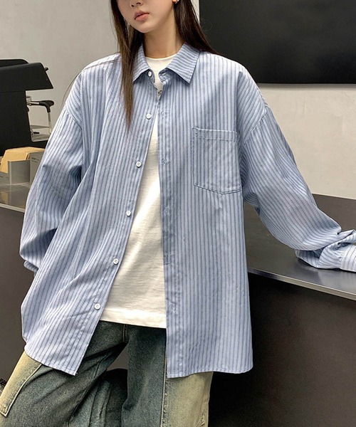TOBEE(トゥビー)の「【TOBEE】ルーズフィット ピンストライプ レギュラーシャツ(シャツ/ブラウス・メンズ・ブルー・MEDIUM/LARGE/X-LARGE/SMALL)」の11枚目の写真