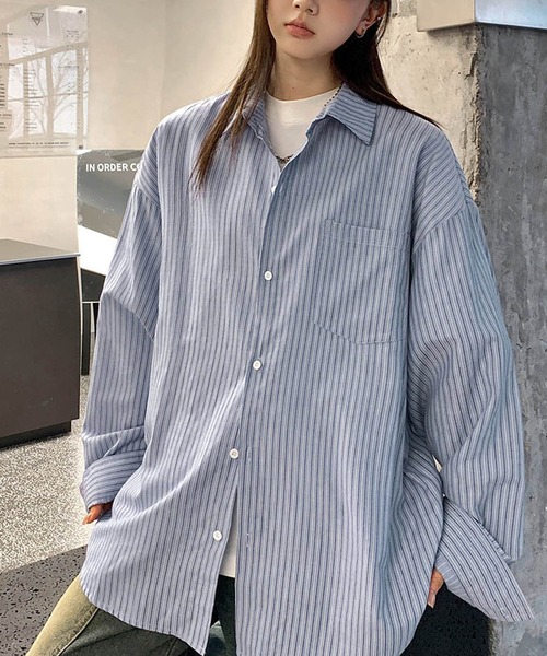 TOBEE(トゥビー)の「【TOBEE】ルーズフィット ピンストライプ レギュラーシャツ(シャツ/ブラウス・メンズ・ブルー・MEDIUM/LARGE/X-LARGE/SMALL)」の12枚目の写真