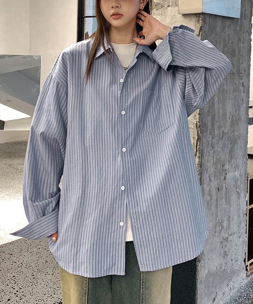 TOBEE(トゥビー)の「【TOBEE】ルーズフィット ピンストライプ レギュラーシャツ(シャツ/ブラウス・メンズ・ブルー・MEDIUM/LARGE/X-LARGE/SMALL)」の13枚目の写真