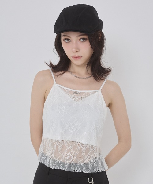 ENVYM（アンビー）の「【Aimi×ENVYM】レースキャミソール（キャミソール・レディース・ブラック/ホワイト・FREE）」の4枚目の写真