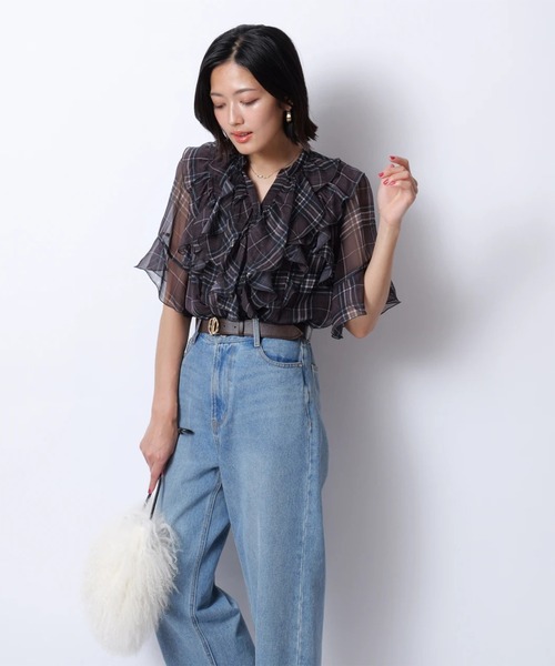 JUSGLITTY（ジャスグリッティー）の「シアーチェックブラウス（シャツ/ブラウス・レディース・ブルー/ピンク・1/2）」の20枚目の写真