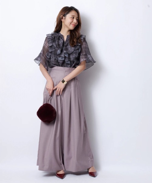 jusglitty シアーチェックブラウス ジャスグリッティー JUSGLITTY シアーチェックブラウス （ブルー