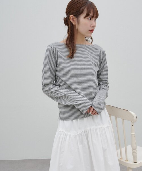 DISCOAT(ディスコート)の「【umm.】バックオープンボーダープルオーバー(Tシャツ/カットソー・レディース・グレー/ピンク/サックスブルー・FREE)」の4枚目の写真