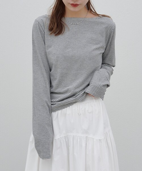 DISCOAT(ディスコート)の「【umm.】バックオープンボーダープルオーバー(Tシャツ/カットソー・レディース・グレー/ピンク/サックスブルー・FREE)」の8枚目の写真