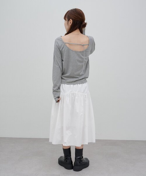 DISCOAT(ディスコート)の「【umm.】バックオープンボーダープルオーバー(Tシャツ/カットソー・レディース・グレー/ピンク/サックスブルー・FREE)」の10枚目の写真