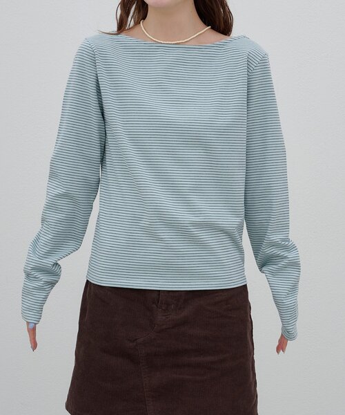 DISCOAT(ディスコート)の「【umm.】バックオープンボーダープルオーバー(Tシャツ/カットソー・レディース・グレー/ピンク/サックスブルー・FREE)」の13枚目の写真