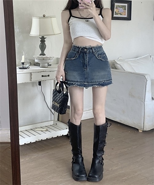 FREE STYLISTS(フリー スタイリスト)の「フリンジザインデニムミニスカート(デニムスカート・レディース・ブルー/ブラック・S/XS/M)」の21枚目の写真