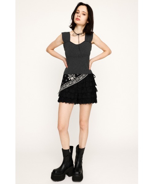 FRILL LACE S/PT フリル レース ショートパンツ 秋服 夏服 黒 FRILL LACE S/PT フリル レース ショートパンツ 秋服 夏服