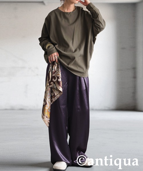 antiqua(アンティカ)の「コーデセット バスクトップス サテンパンツ(Tシャツ/カットソー・レディース・ホワイト/ネイビー/アッシュグレー/カーキ/ブラック・LARGE/MEDIUM)」の4枚目の写真