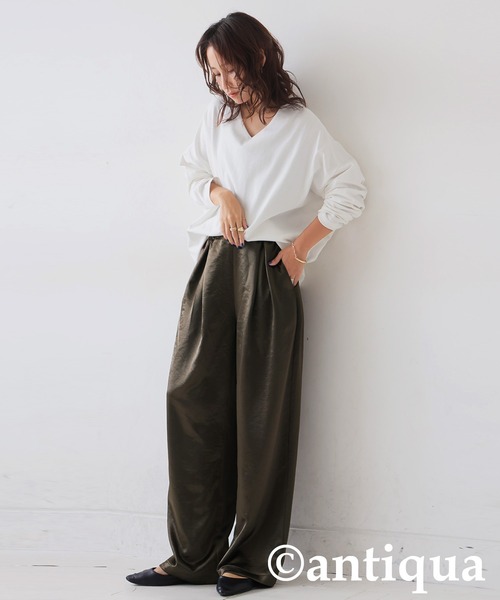 antiqua(アンティカ)の「コーデセット バスクトップス サテンパンツ(Tシャツ/カットソー・レディース・ホワイト/ネイビー/アッシュグレー/カーキ/ブラック・LARGE/MEDIUM)」の18枚目の写真