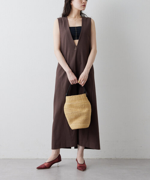 23SS Drawing Numbers 深Vネックワンピース セール】【Drawing Numbers】オックスパネル深Vネックワンピース