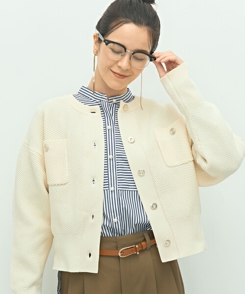 セール】《手洗い可能》鹿の子編みクルーネックカーディガン