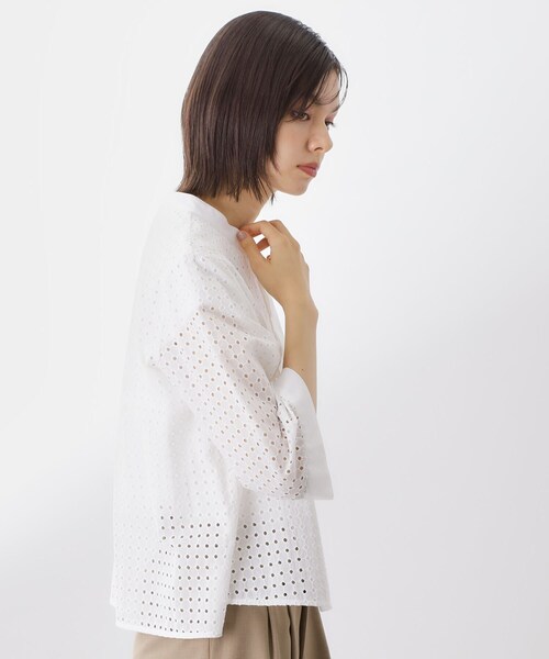 THE SHOP TK （ザ ショップ ティーケー ）の「5分袖レース刺繍コットンシャツ（シャツ/ブラウス・レディース・オフホワイト/ブラック・12/13）」の3枚目の写真