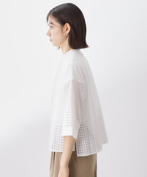 THE SHOP TK （ザ ショップ ティーケー ）の「5分袖レース刺繍コットンシャツ（シャツ/ブラウス・レディース・オフホワイト/ブラック・12/13）」の4枚目の写真