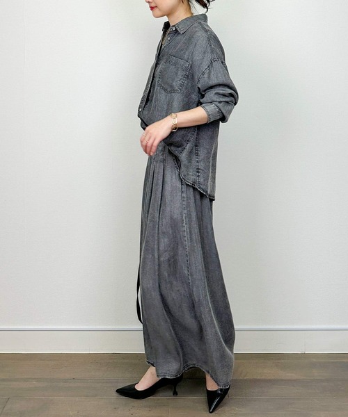 PICCIN（ピッチン）の「【セットアップ可能】バイオシルクタックワイドフレアパンツ（その他パンツ・レディース・ダークブルー/チャコールグレー・M）」の8枚目の写真