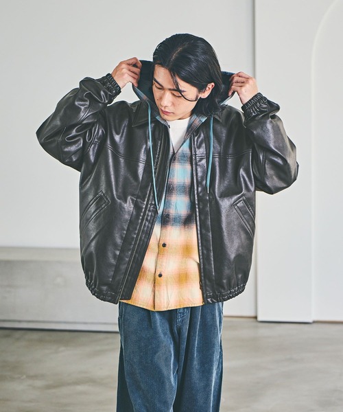 COELIE collab Ecoレザーヴィンテージブルゾン 2color 】ヴィンテージライクボリュームスリーブフェイクレザー