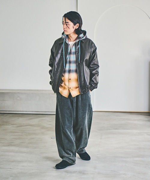 collab Ecoレザーヴィンテージブルゾン ヴィンテージライクエコレザージャケット（ブルゾン）｜BAYFLOW