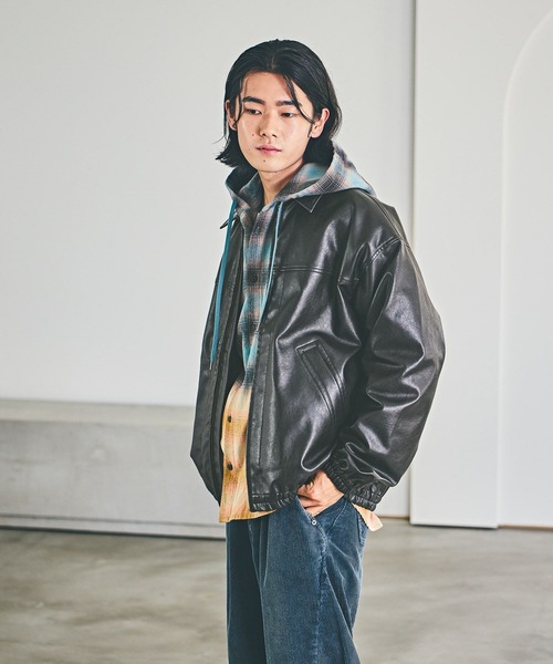 COELIE collab Ecoレザーヴィンテージブルゾン ヴィンテージライクエコレザージャケット（ブルゾン）｜BAYFLOW