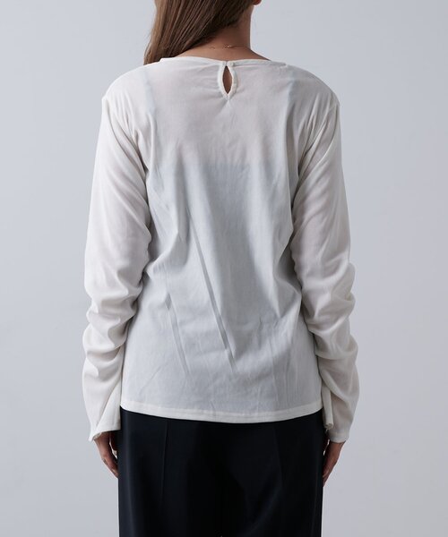 Lui's（ルイス）の「シアーベロア袖ギャザープルオーバー（Tシャツ/カットソー・レディース・オフホワイト/チャコールグレー/ブラック・FREE）」の19枚目の写真