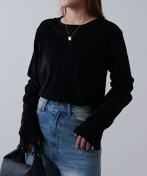 Lui's（ルイス）の「シアーベロア袖ギャザープルオーバー（Tシャツ/カットソー・レディース・オフホワイト/チャコールグレー/ブラック・FREE）」の22枚目の写真